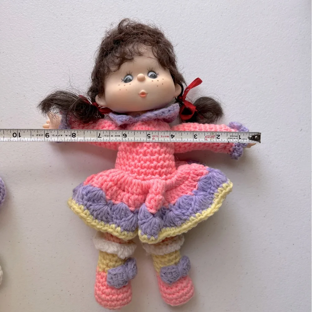 Freckled Face Vintage Crochet Yarn Doll 11 long x 9 wide